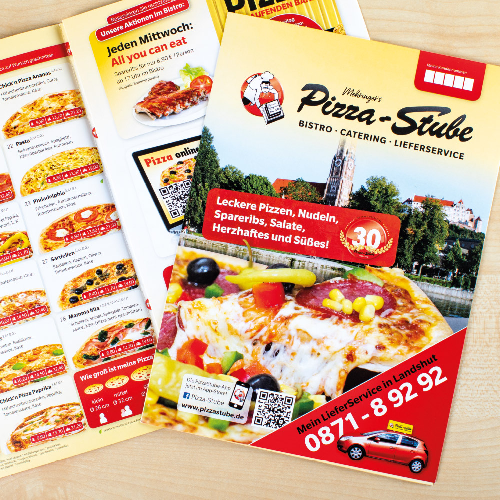 Speisekarte Design und Fotografie für die PizzaStube in Landshut